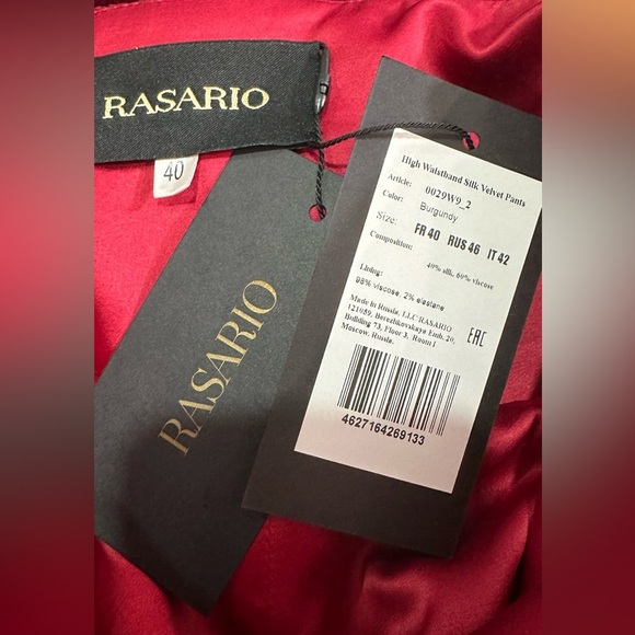 NWT Rasario Silk Velvet High Waisted Trouser Pants Burgundy FR 40 (US 6) - Picture 3 of 14